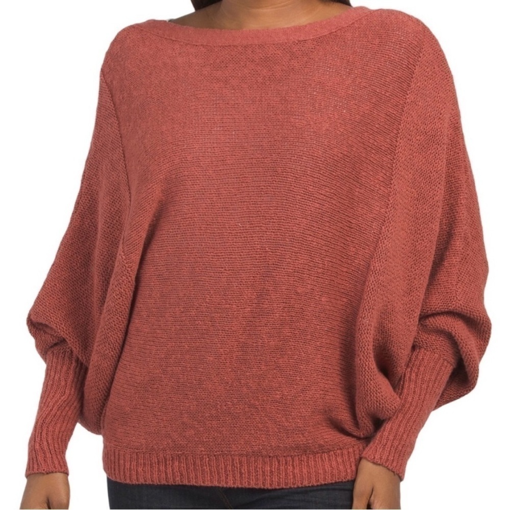 Ruby Moon Button Back Dolman Sleeve Sweater Cotton Boho Textured Rust Batwing - Picture 2 of 14